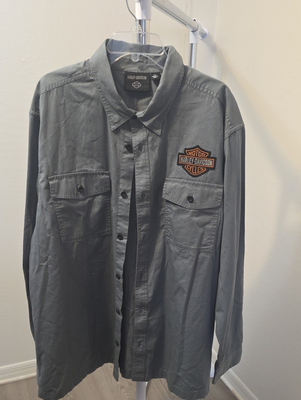 Harley-Davidson Gray Button-Up Shirt Jacket with Patch Logo